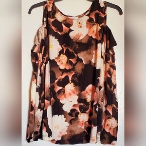 Calvin Klein Long Sleeve Floral Print Top - Pink and Cream